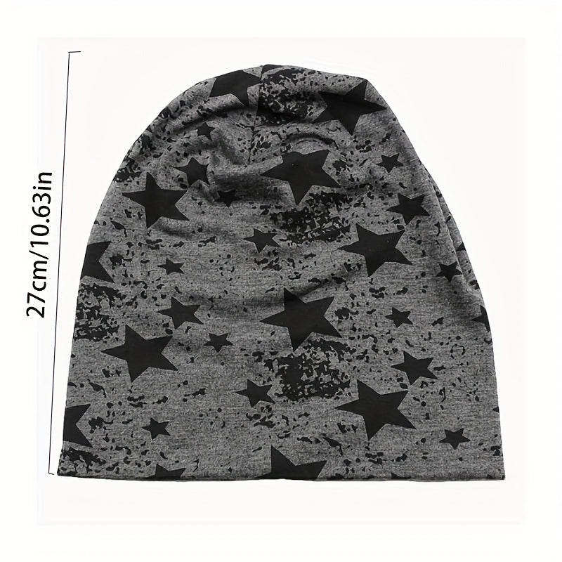 Unisex Double Layer Thin Beanie Hat with Pentagram Pattern