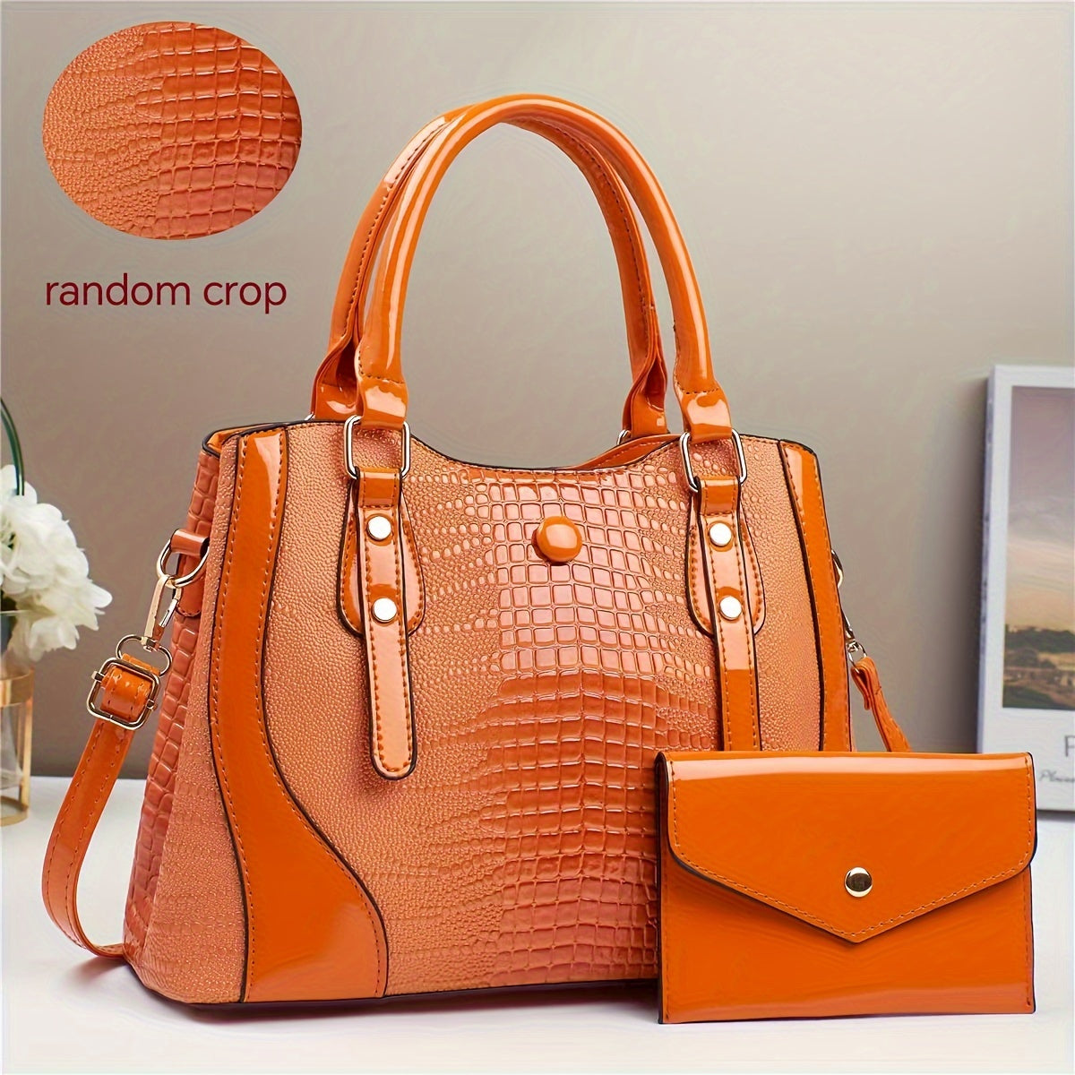 Vintage Crocodile Embossed PU Leather Handbags Set