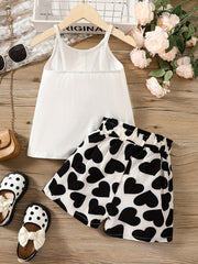 2pcs Girls Button Cami Top & Floral Shorts Set Kids Summer Clothes