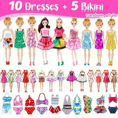 50pcs Mixed Doll Clothes Set for 11.5 Inch Dolls with 3 Princess Dresses
