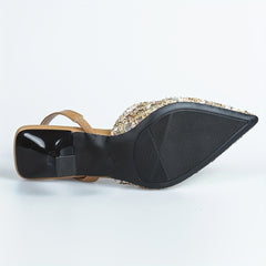 Women's Tweed Slingback High Heels Pointed Toe Slip On Stiletto Heels