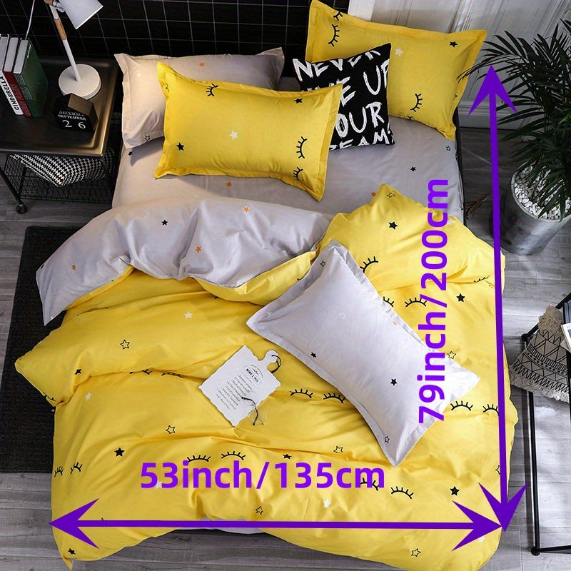 Cartoon Eyelash Print Duvet Cover Set Soft Comfortable Breathable