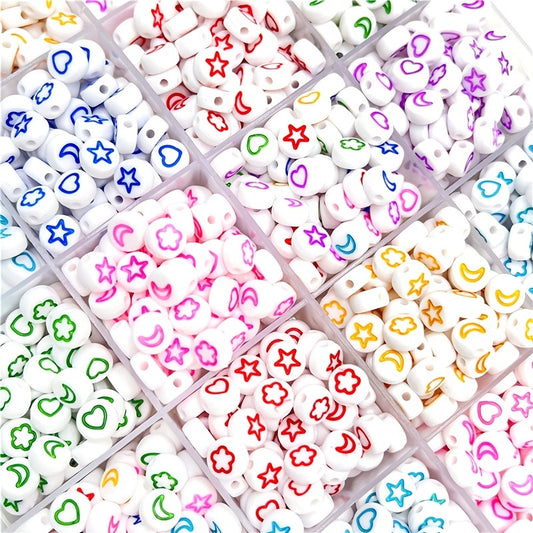 100pcs 4 7mm Star Moon DIY Colorful English Letter Flat Beads