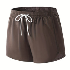 Men's Quick Dry Beach Shorts Solid Color Active Drawstring Fitness Gym Shorts