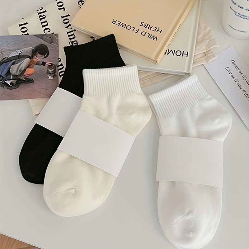 10 Pairs Solid Short Socks Comfy & Breathable Women's Stockings