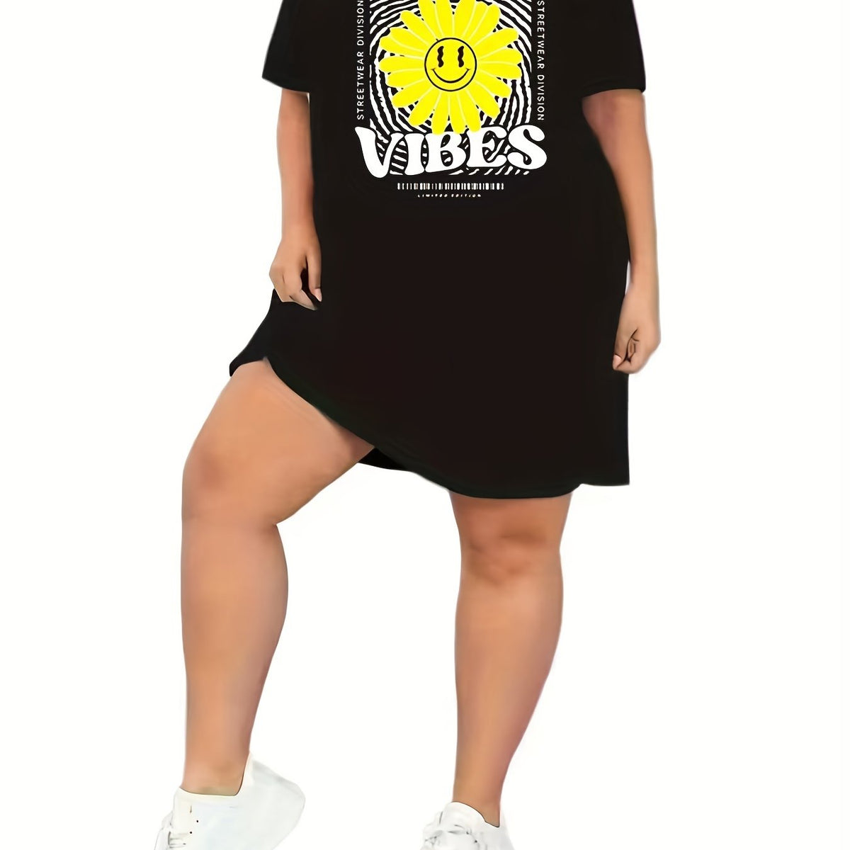  Sunflower & Letter Print Round Neck Sleep Tee Dress