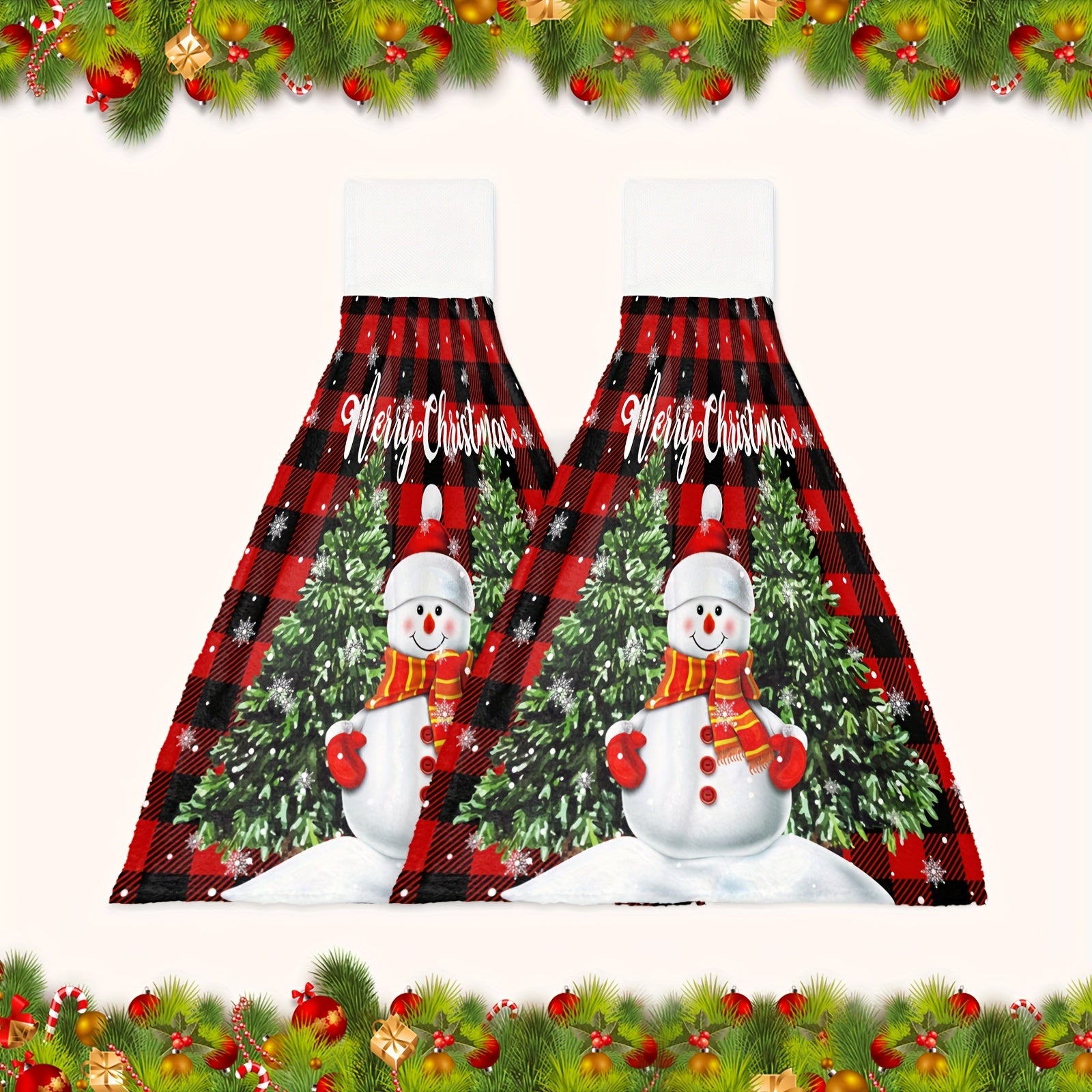 Christmas Snowman Pattern Fingertip Towel Hanging Towel Plaid Soft Absorbent