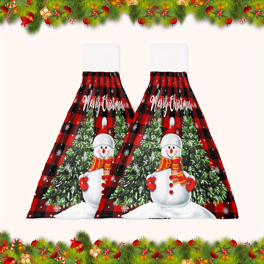 Christmas Snowman Pattern Fingertip Towel Hanging Towel Plaid Soft Absorbent