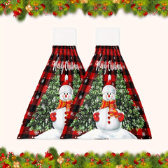 Christmas Snowman Pattern Fingertip Towel Hanging Towel Plaid Soft Absorbent