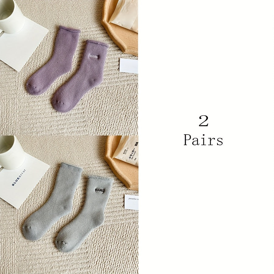 6 Pairs Plush Lined Letter Print Socks Women's Stockings