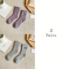 6 Pairs Plush Lined Socks - Cozy & Stylish Letter Pattern Women's Stockings