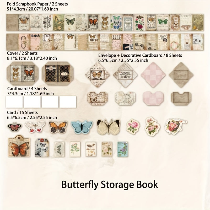 31 Sheets Retro Butterfly Scrapbooking Supplies Vintage Note Paper Card Envelope