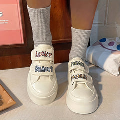 Women's Letter Print Canvas Shoes Casual Round Toe Hook & Loop Sneakers