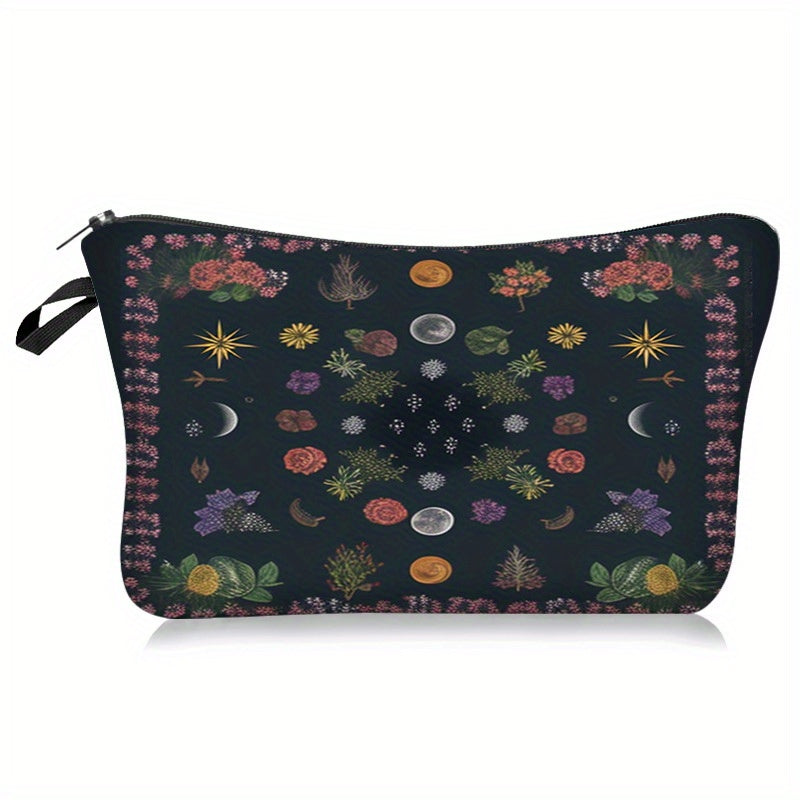 Vintage Moon Phase Pattern Storage Pouch Zipper Makeup Bag