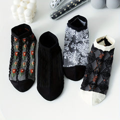 4 Pairs Floral Print Socks Retro Court Style Ankle Socks Women's Stockings