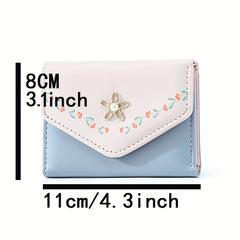 Girls PU Leather Coin Purse Wallet With Flower Decor Sweet Holiday Party Gift