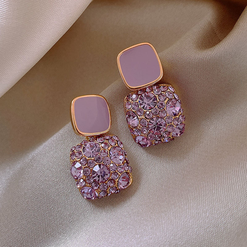 Purple Rhinestone Pendant Earrings Vintage Jewelry For Women Girls