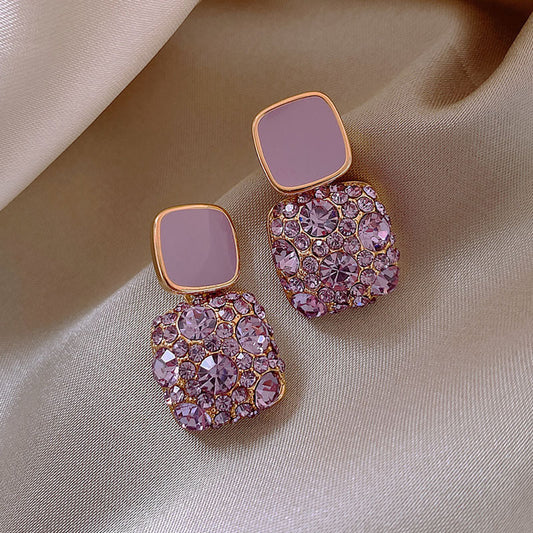 Purple Rhinestone Pendant Earrings Vintage Jewelry For Women Girls
