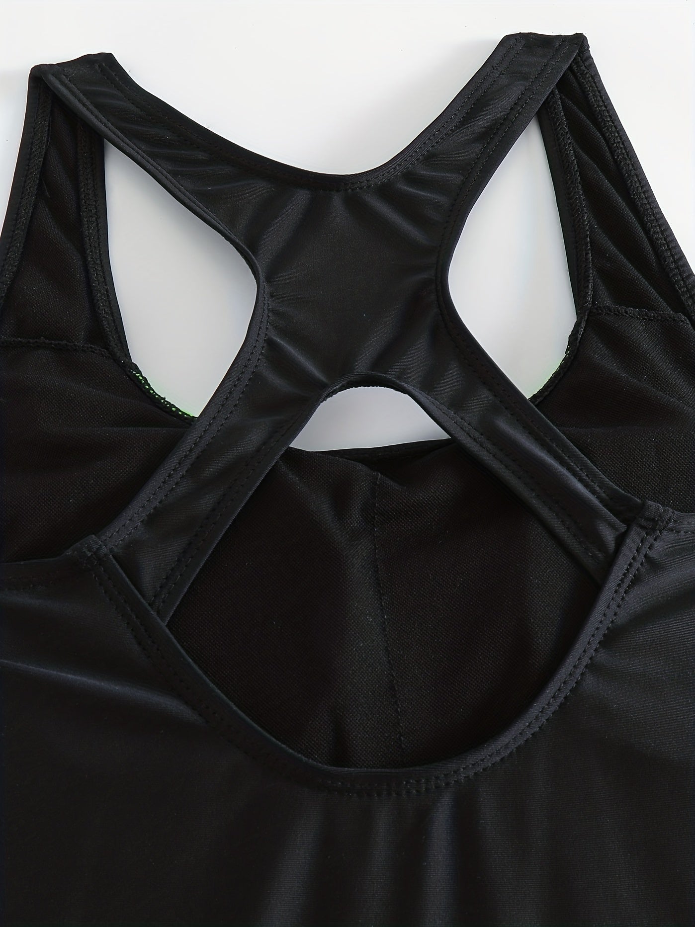 Stripes Block One Piece Swimsuit Neon Green Round Neck Bathing Suit