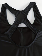 Stripes Block One Piece Swimsuit Neon Green Round Neck Bathing Suit