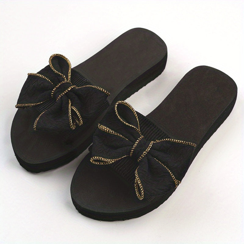 Women's Bowknot Slip On Sandals Thick sole Slides Casual & Summer Beach Shoes