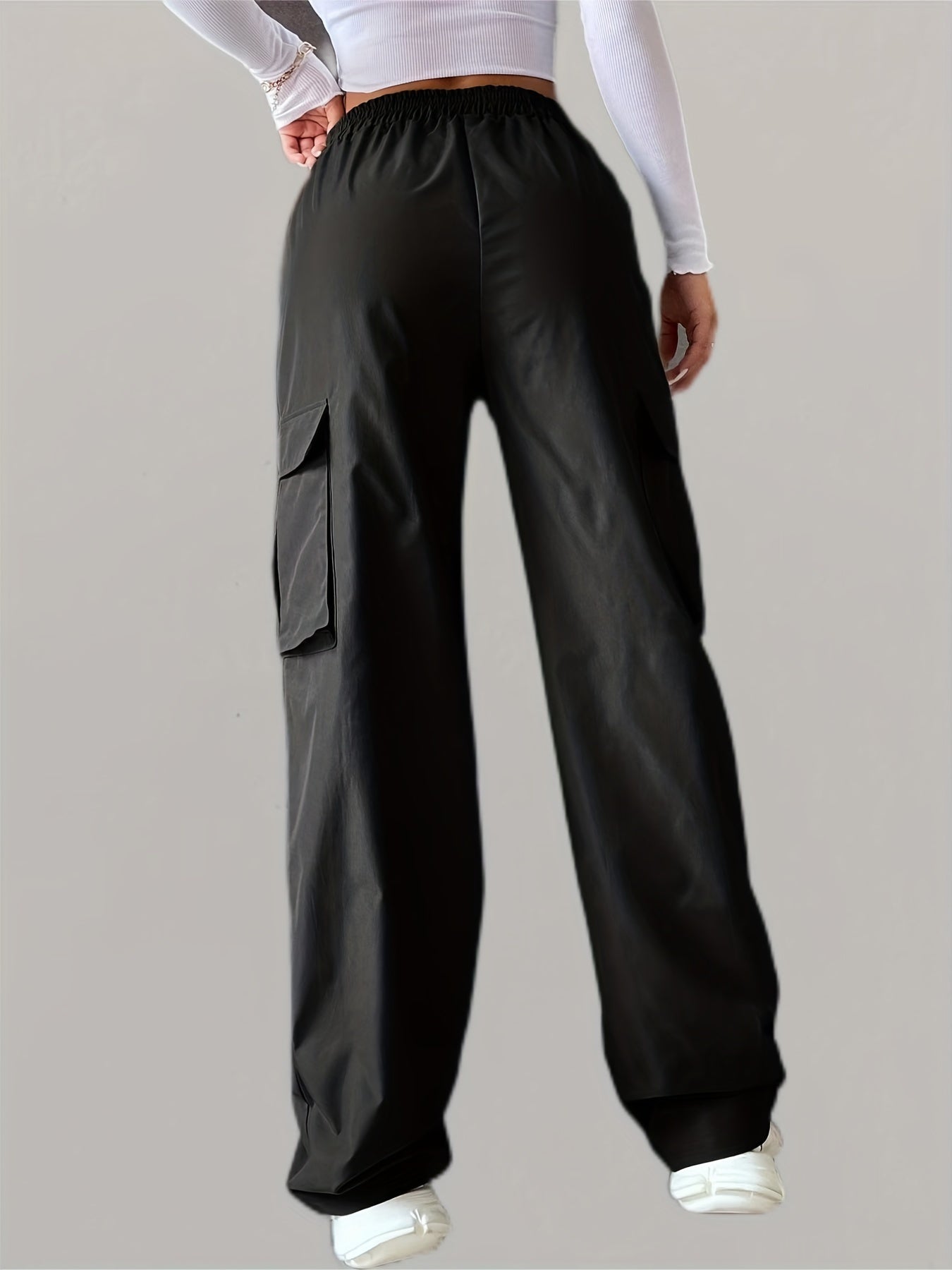 Elastic Waist Wide Leg Cargo Pants w/ Pockets