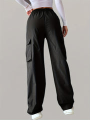 Elastic Waist Wide Leg Cargo Pants w/ Pockets