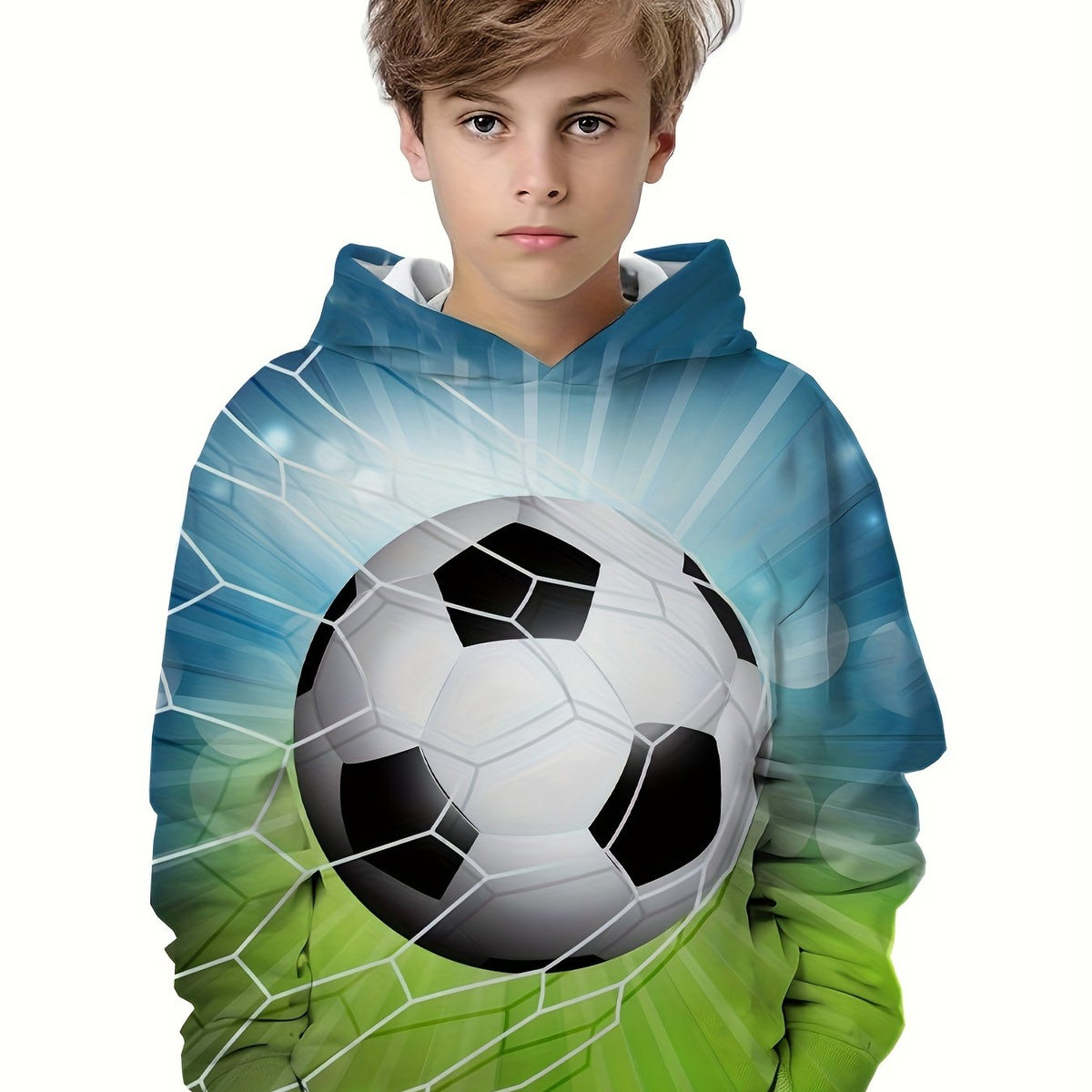 3D Print Football Boy's Casual Hoodie Long Sleeve Hooded Sweatshirt