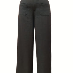 Women's Plus Solid Wide Leg Pants High Rise Button Fly
