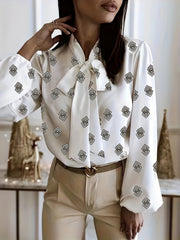  Casual Blouse Women's Plus Argyle Print Lantern Sleeve