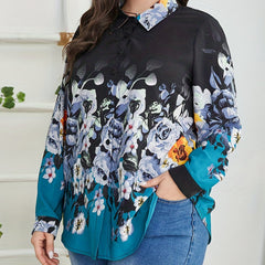  Floral Print Boho Blouse Long Sleeve Button Up Shirt Top
