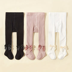 3 Pairs Girls Kids Bowknot Footed Pantyhose for Autumn Winter