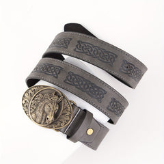Men's PU Leather Horse Head Buckle Belt Western Cowboy Belt