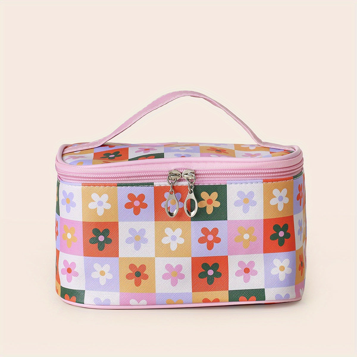 Floral Print Makeup Bag with Handle - Toiletry Bag for Women