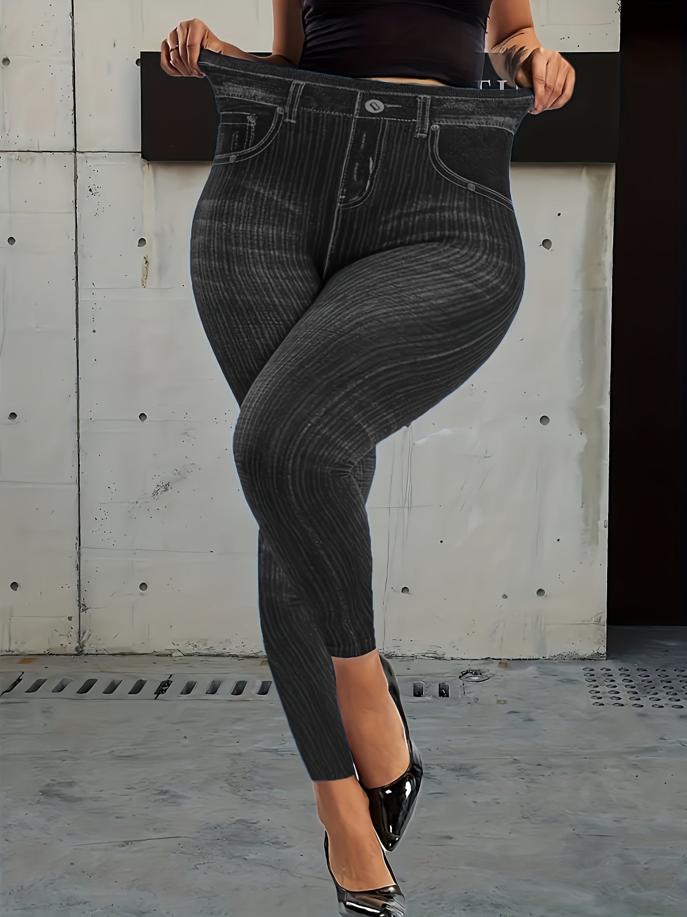  Denim Print High Rise Leggings