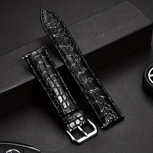 Crocodile Textured Leather Pin Buckle Strap 16-24mm