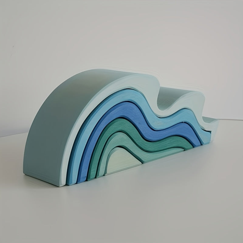 Decorative Wooden Toy Building Blocks with Realistic Wave Patterns
