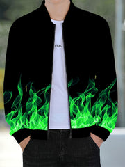 Men's Flame Pattern Zip Up Varsity Jacket