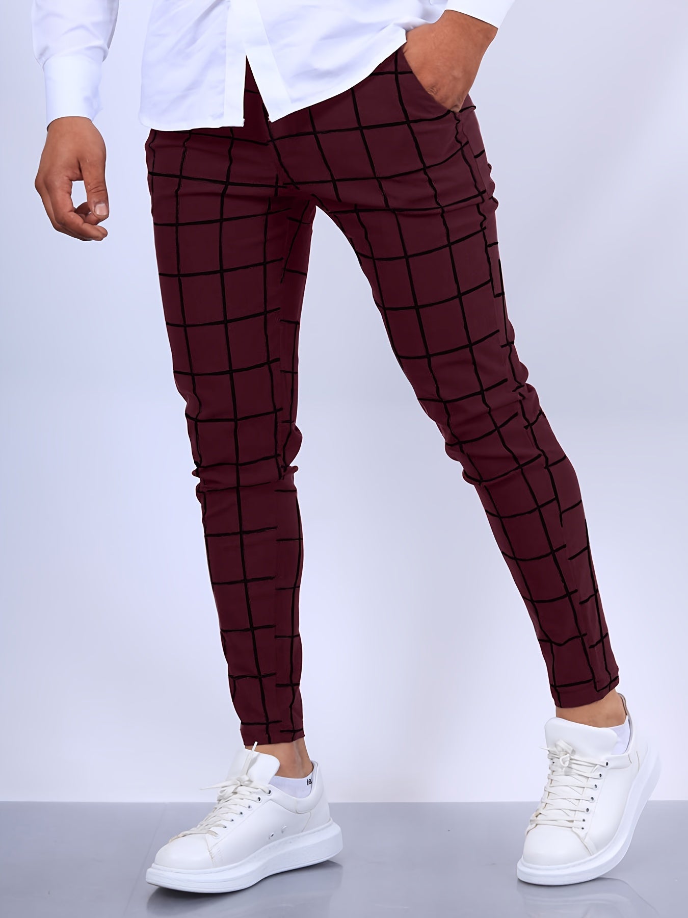 Slim Fit Plaid Slacks Men s Casual Vintage Style Slightly Stretch Dress Pants