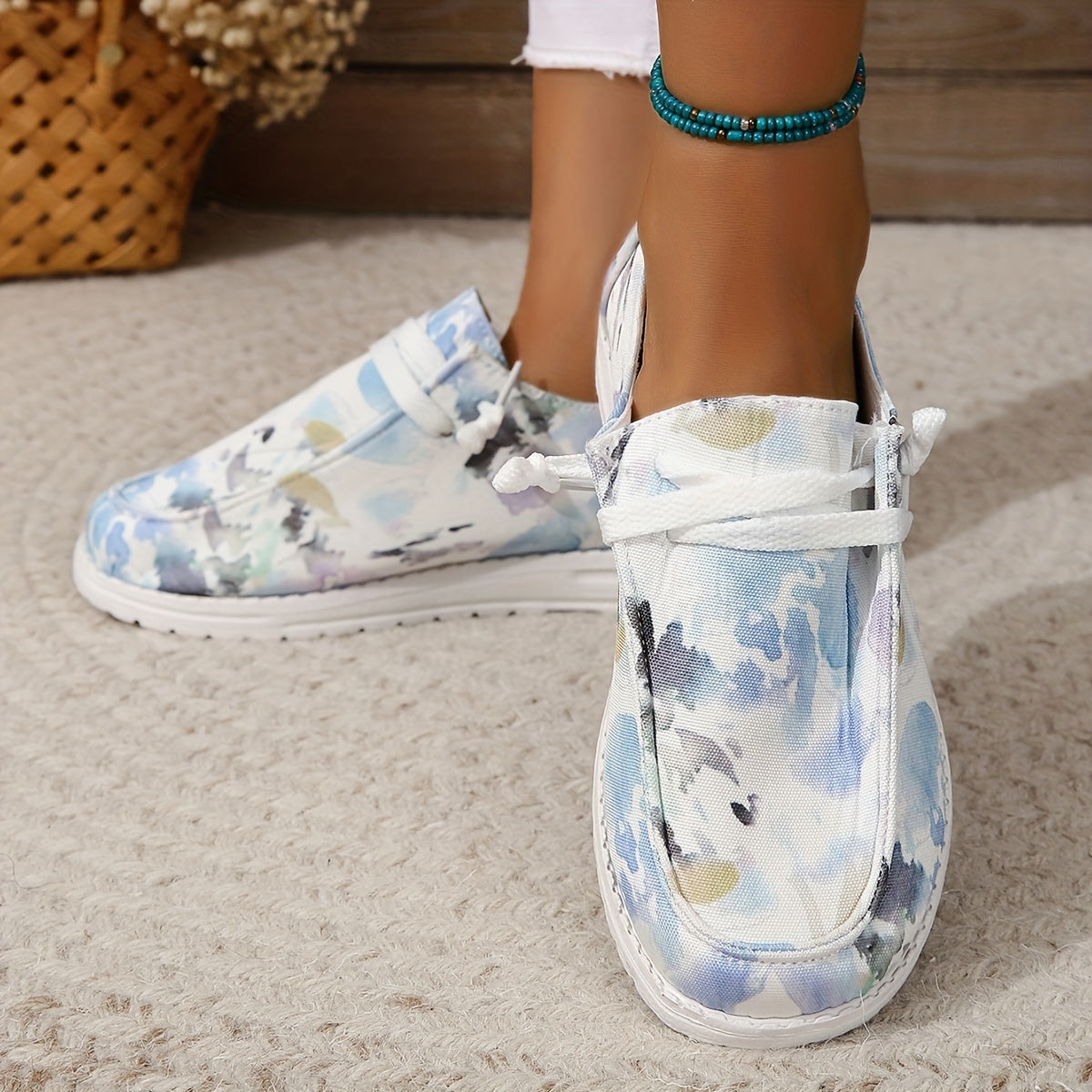Women's Tie Dye Canvas Slip-On Loafers Casual Walking Shoes