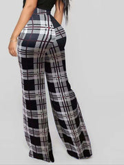  Plaid Print High Rise Wide Leg Trousers