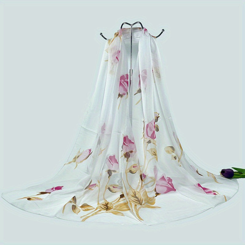 Rose Print Chiffon Scarf Thin Breathable Shawl