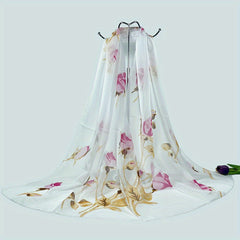 Rose Print Chiffon Scarf Thin Breathable Shawl