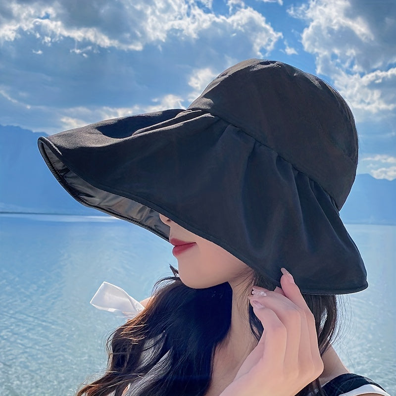 Wide Brim Ponytail Visor Hat UV Protection Travel Beach Sun Hat