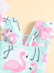 Flamingo Graphic One Piece Swimsuit for Baby Girls