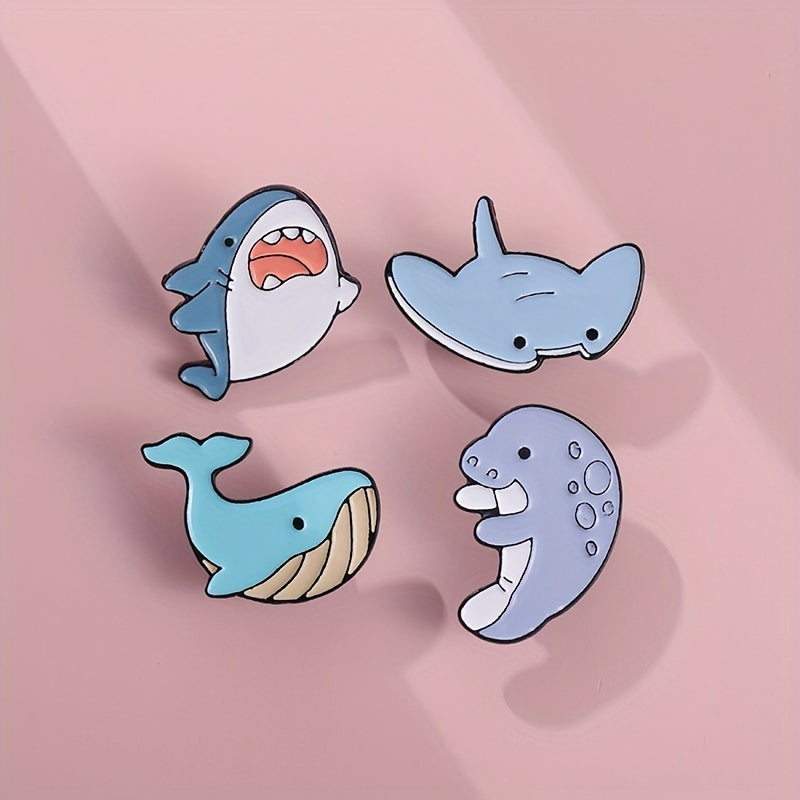 5pcs Cartoon Ocean Animal Brooches Men Shark Whale Seahorse Pufferfish Jellyfish
