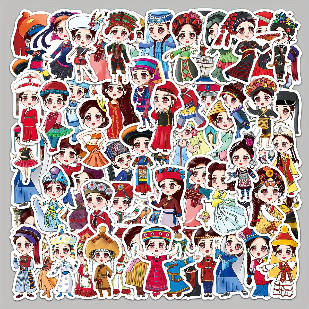 56pcs Ethnic Cartoon Luggage Stickers Waterproof Decoration