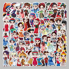 56pcs Ethnic Cartoon Luggage Stickers Waterproof Decoration
