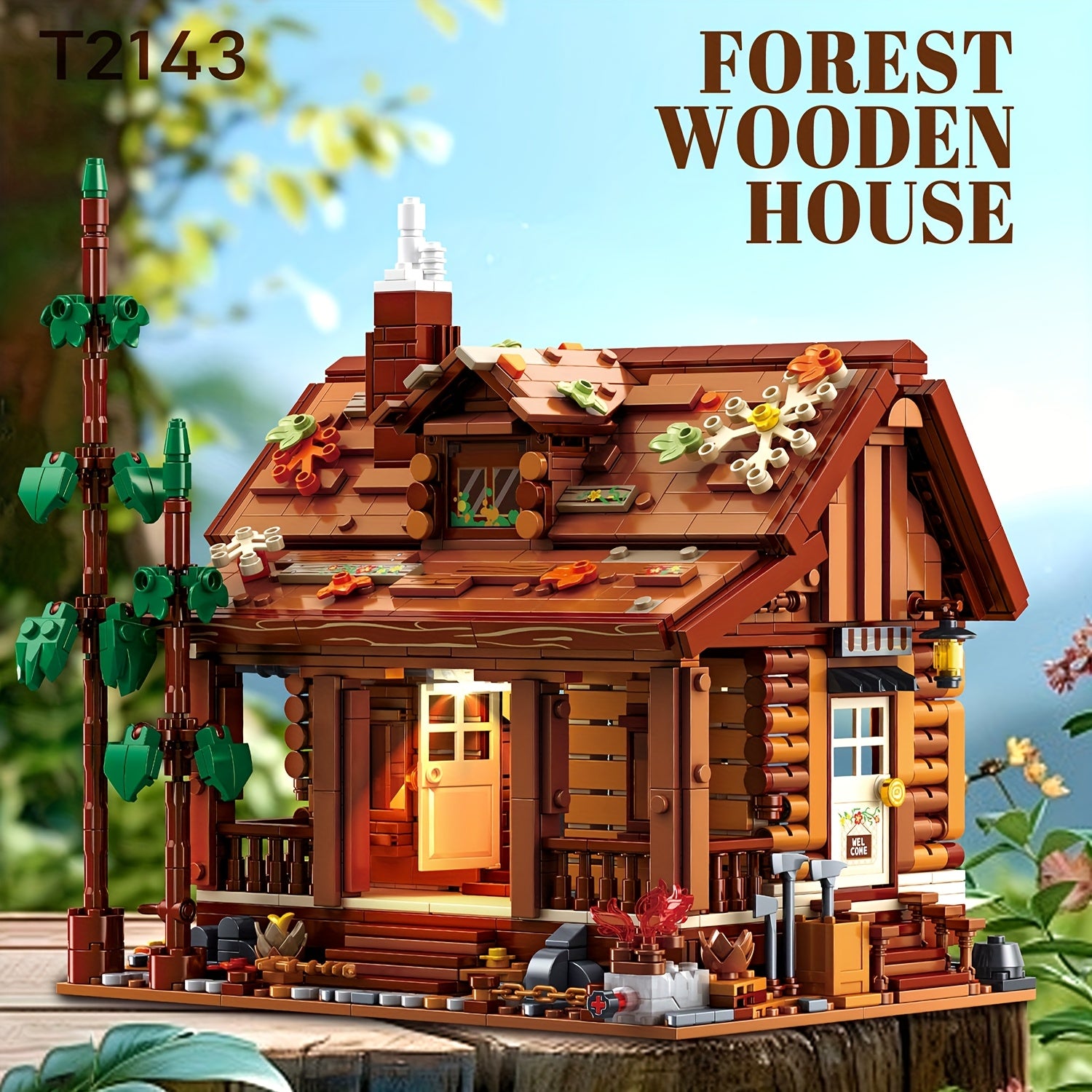 Vintage Forest Cabin Building Block Set with LED Lights