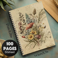 Vintage Floral Spiral Notebook 100 Pages Botanical Illustrations for Journaling